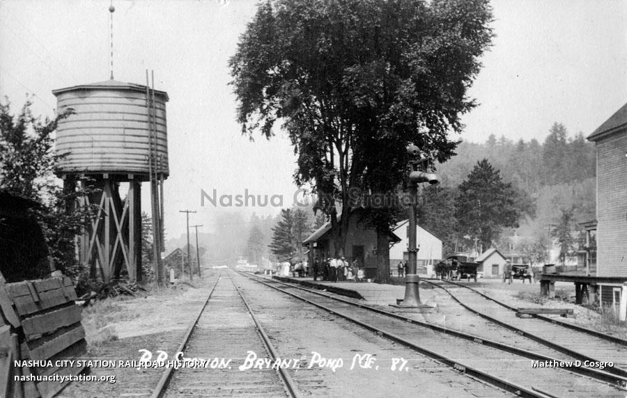 Postcard Railroad Station, Bryant Pond, Maine Railroad History