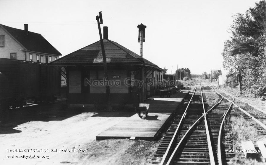 Postcard Railroad Station, Unity, Maine Railroad History