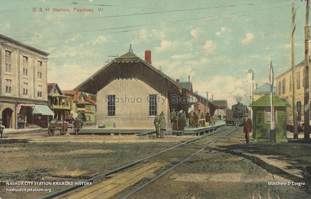 Postcard Delaware & Hudson Station, Poultney, Vermont Railroad History