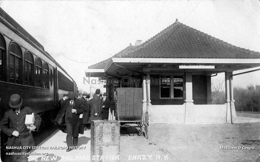 Postcard The New Railroad Station, Chazy, New York Railroad History