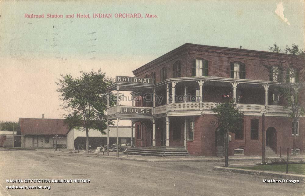 Postcard Railroad Station and Hotel, Indian Orchard, Massachusetts