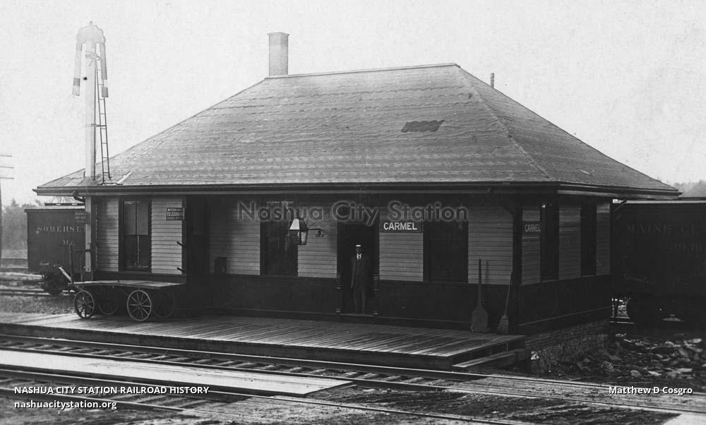 Postcard Railroad Station, Carmel, Maine Railroad History