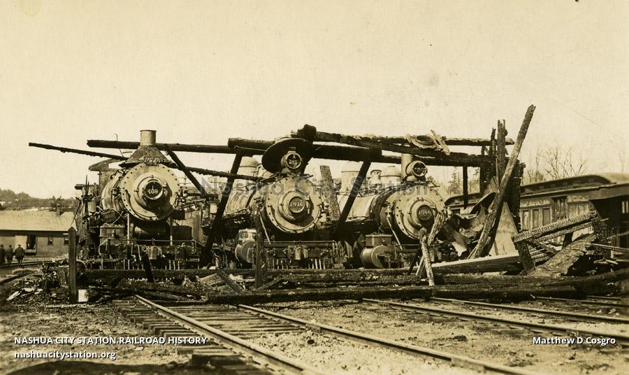 Postcard Claremont Junction engine house fire Railroad History