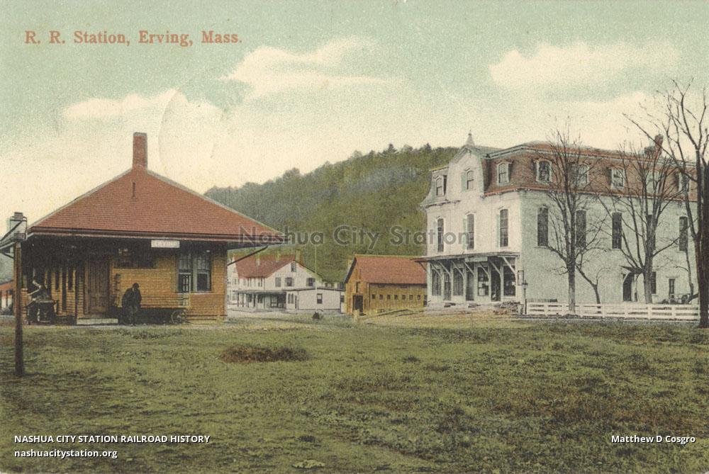 Postcard Railroad Station, Erving, Massachusetts Railroad History