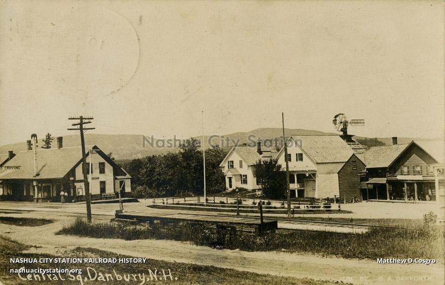 Postcard Central Square, Danbury, New Hampshire Railroad History