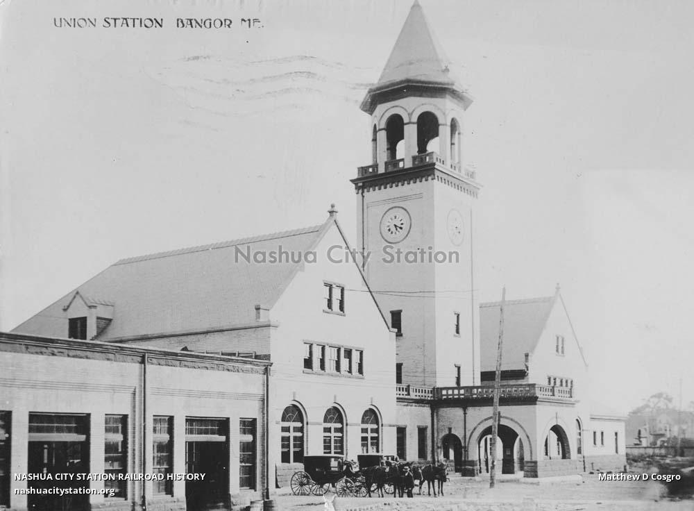 Postcard Union Station, Bangor, Maine Railroad History