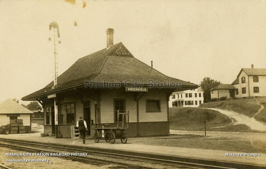 Postcard Greenfield station Railroad History
