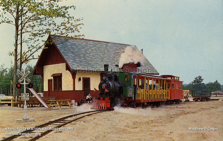 Postcard Steam Village Route 11, Gilford, New Hampshire Railroad