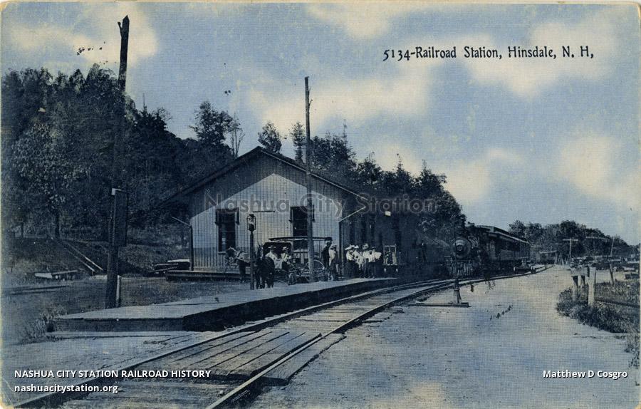 Postcard Railroad Station, Hinsdale, New Hampshire Railroad History