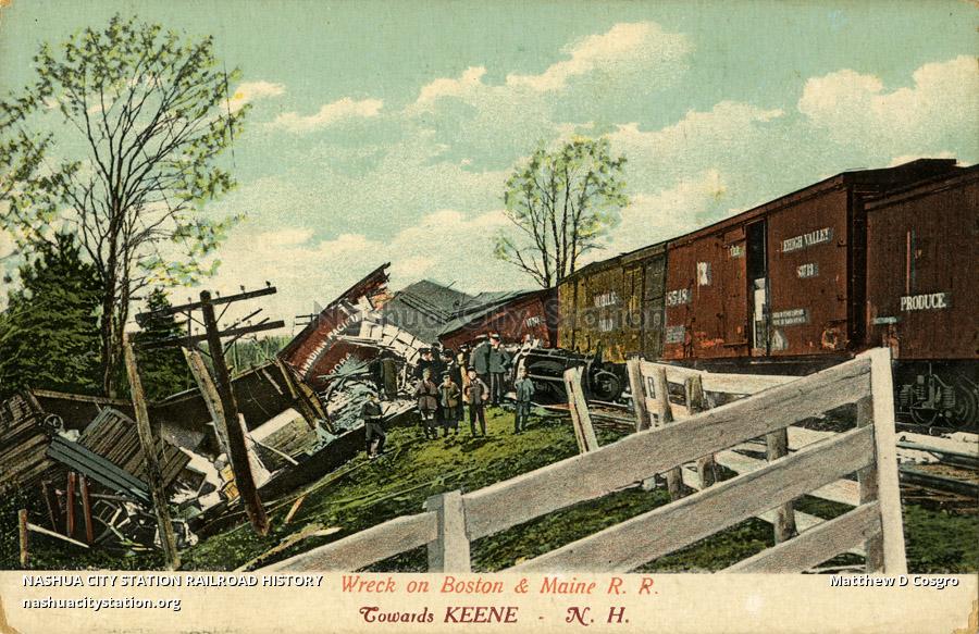 Postcard Wreck on Boston & Maine Railroad towards Keene, New Hampshire