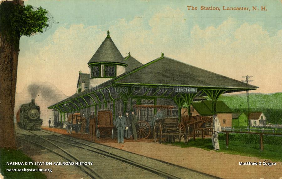 Postcard The Station, Lancaster, New Hampshire Railroad History