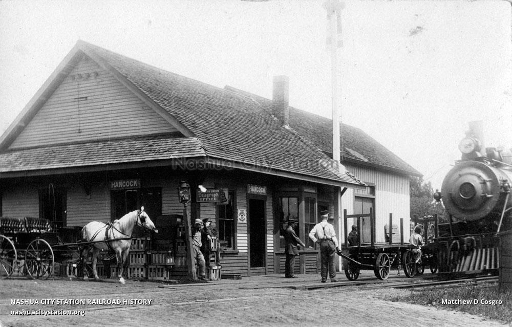 Postcard Railroad Station, Hancock, New Hampshire Railroad History