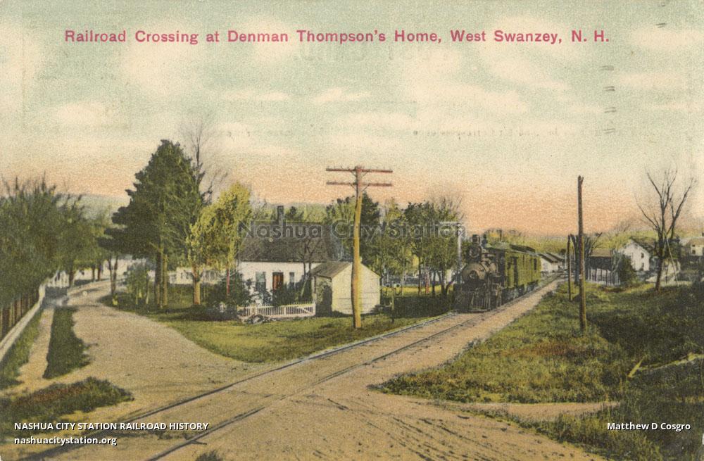 Postcard Railroad Crossing at Denman Thompson's Home, West Swanzey