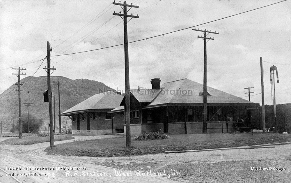Postcard Railroad Station, West Rutland, Vermont Railroad History
