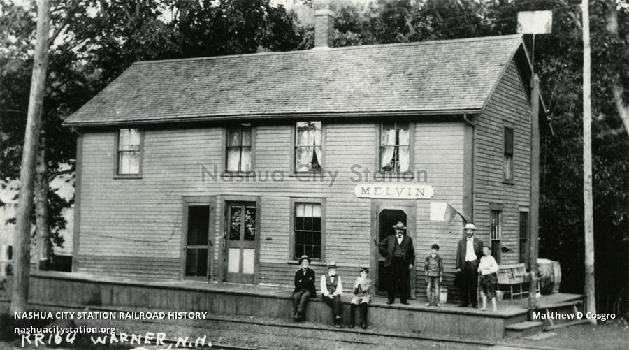Postcard Melvin station, Warner, N.H. Railroad History