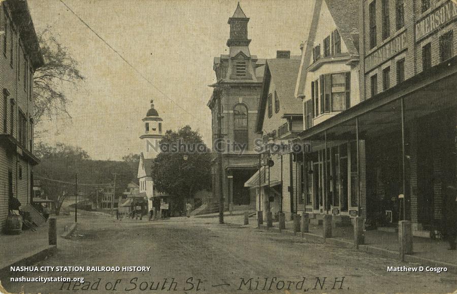 Postcard Head of South Street Milford, N.H. Railroad History
