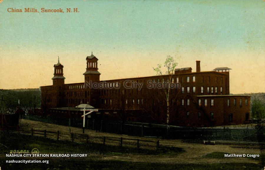 Postcard China Mills, Suncook, New Hampshire Railroad History