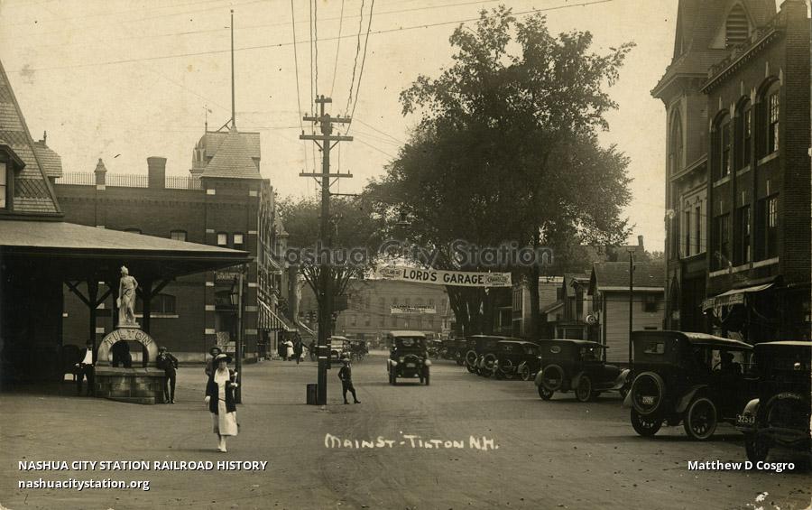 Postcard Main Street, Tilton, New Hampshire Railroad History