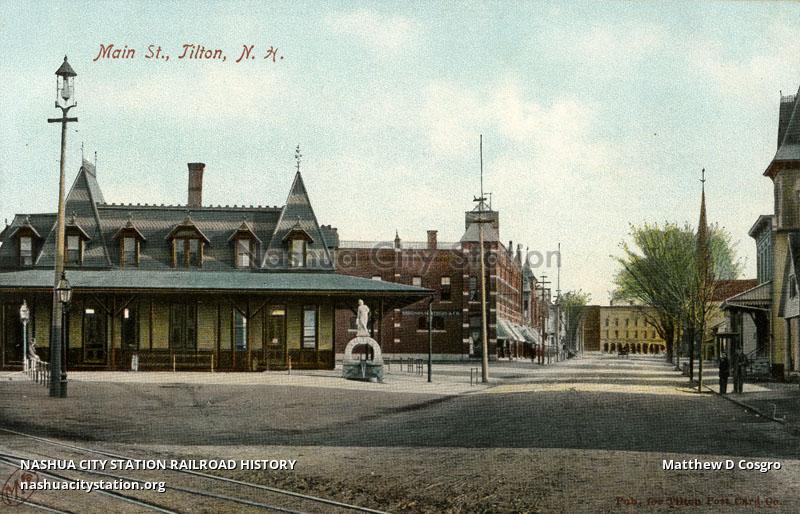 Postcard Main Street, Tilton, New Hampshire Railroad History