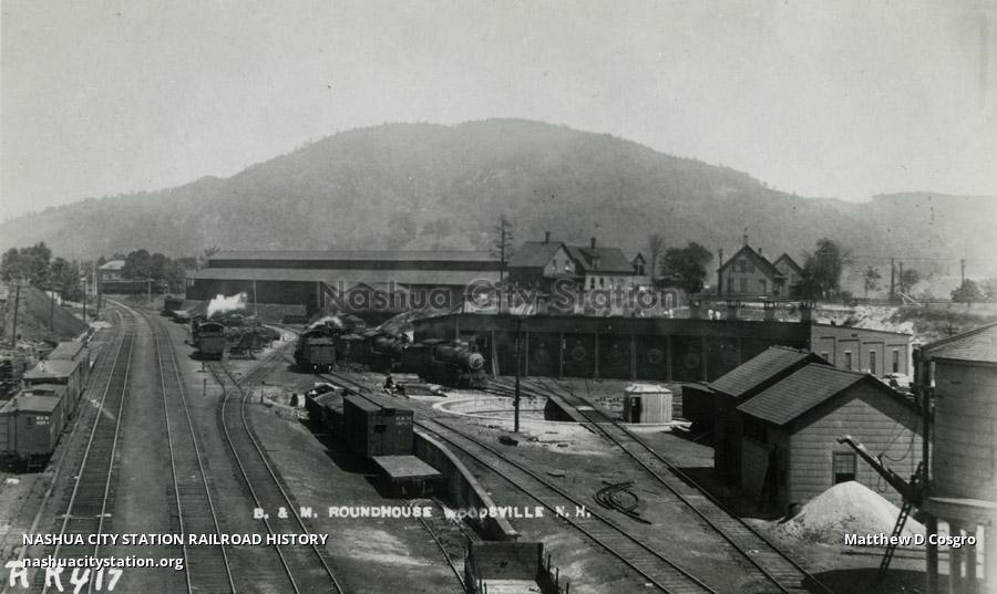 Postcard Boston & Maine Roundhouse, Woodsville, New Hampshire Railroad History