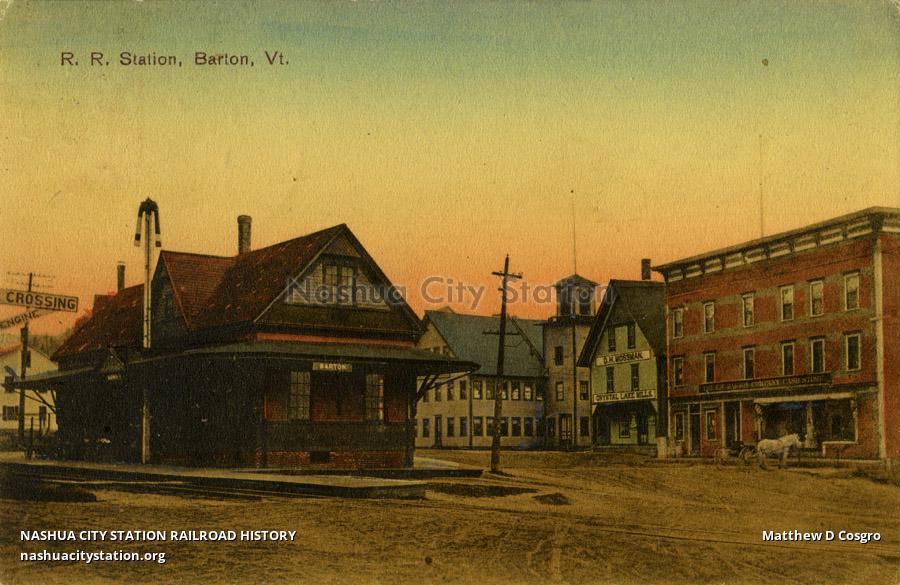 Postcard Railroad Station, Barton, Vermont Railroad History