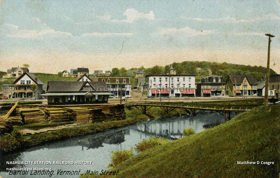 Postcard Barton Landing, Vermont, Main Street Railroad History