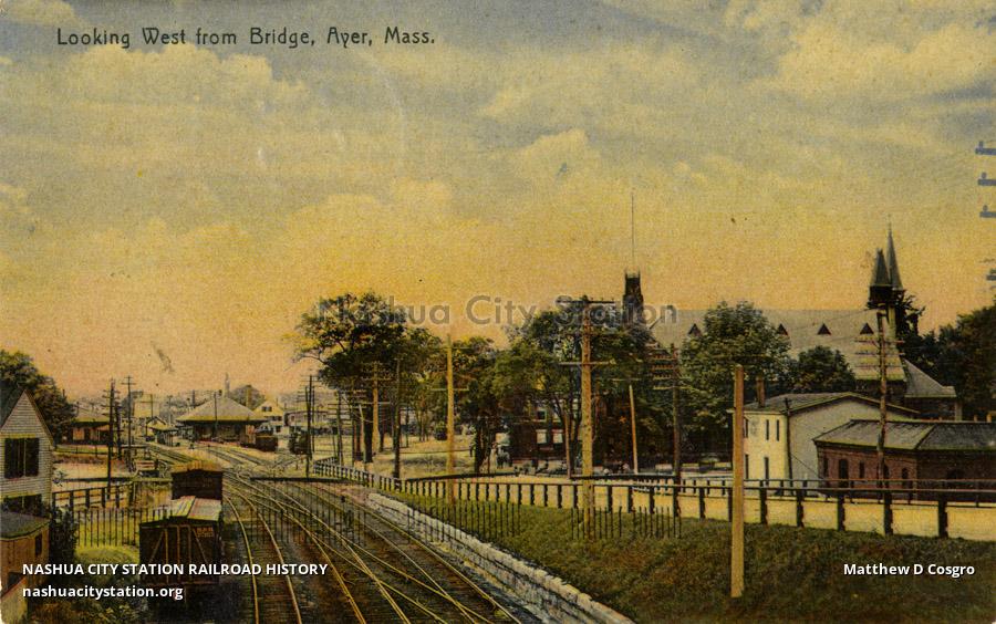 Postcard Looking west from Bridge, Ayer, Massachusetts Railroad History