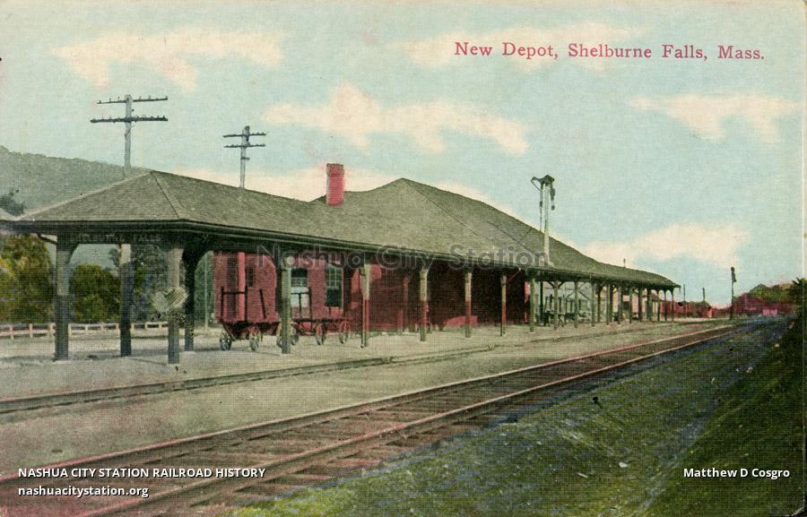 Postcard New Depot, Shelburne Falls, Massachusetts Railroad History