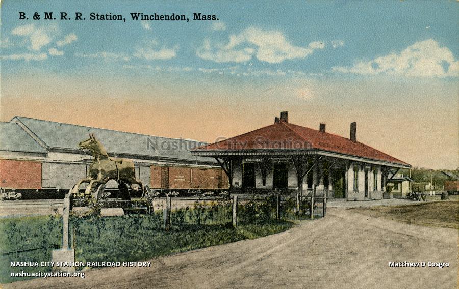 Postcard Boston & Maine Railroad Station, Winchendon, Massachusetts
