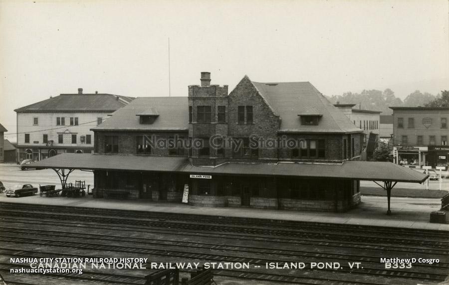 Postcard Canadian National Railway Station Island Pond, Vermont