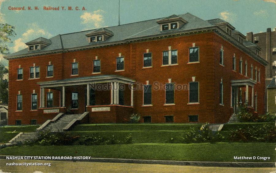 Postcard Concord, New Hampshire. Railroad YMCA Railroad History