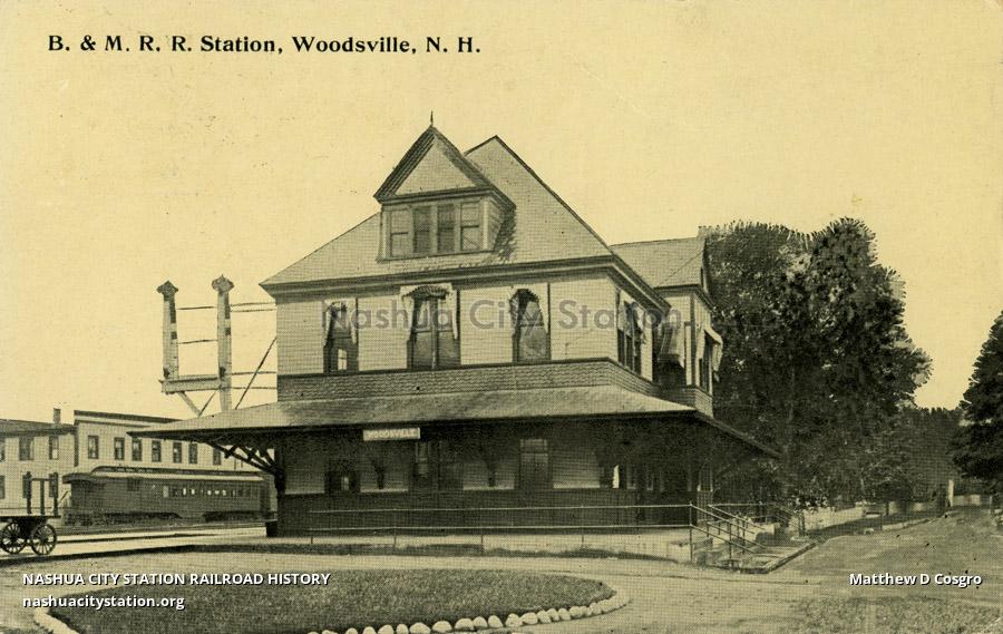 Postcard Boston & Maine Railroad Station, Woodsville, New Hampshire Railroad History