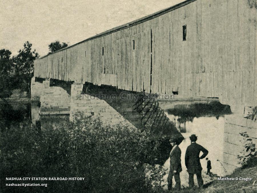 Postcard Old Covered Bridge, Hudson, New Hampshire Railroad History