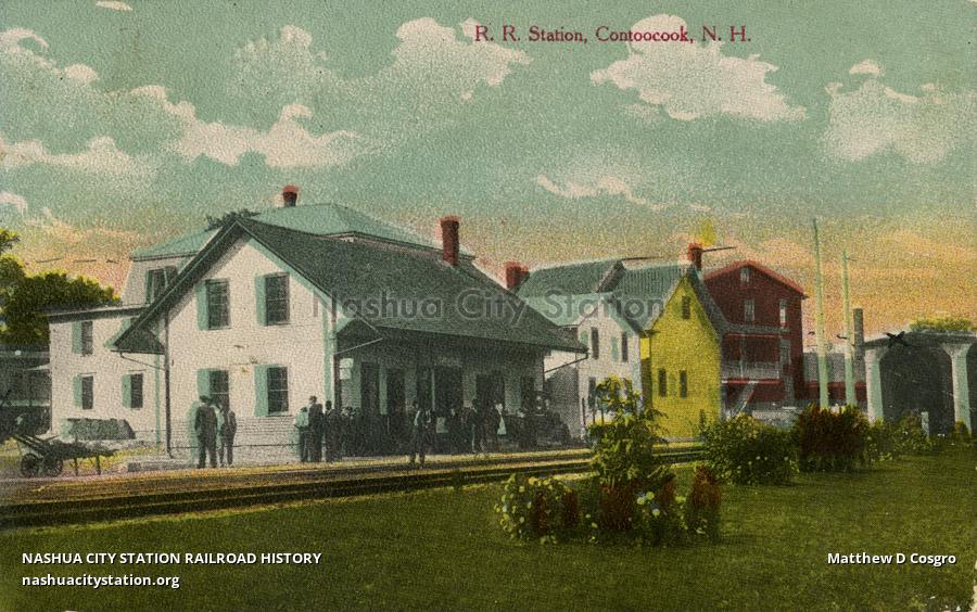 Postcard Railroad Station, Contoocook, New Hampshire Railroad History