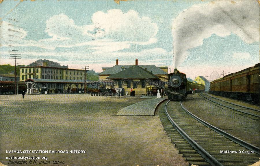 Postcard Rochester, New Hampshire, Union Station Railroad History