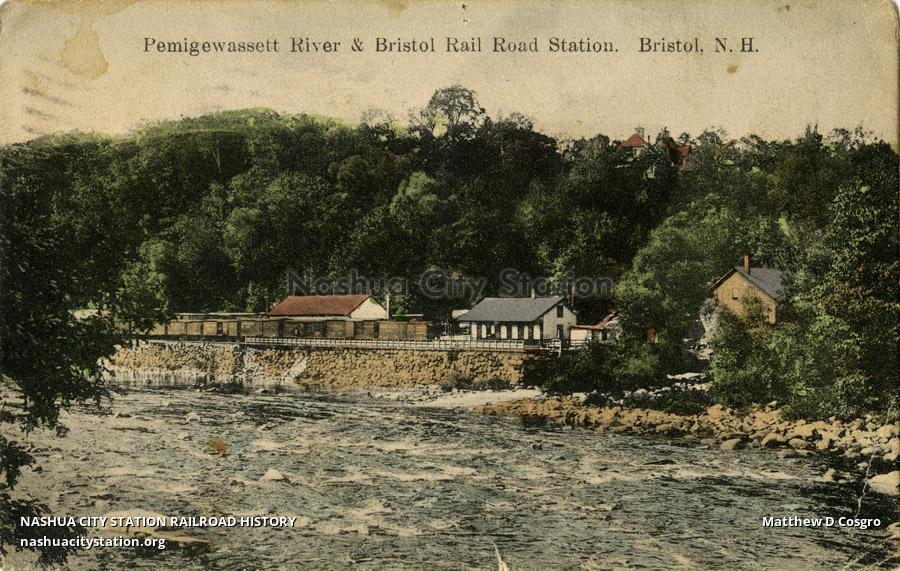 Postcard Pemigewasset River & Bristol Railroad Station, Bristol, New