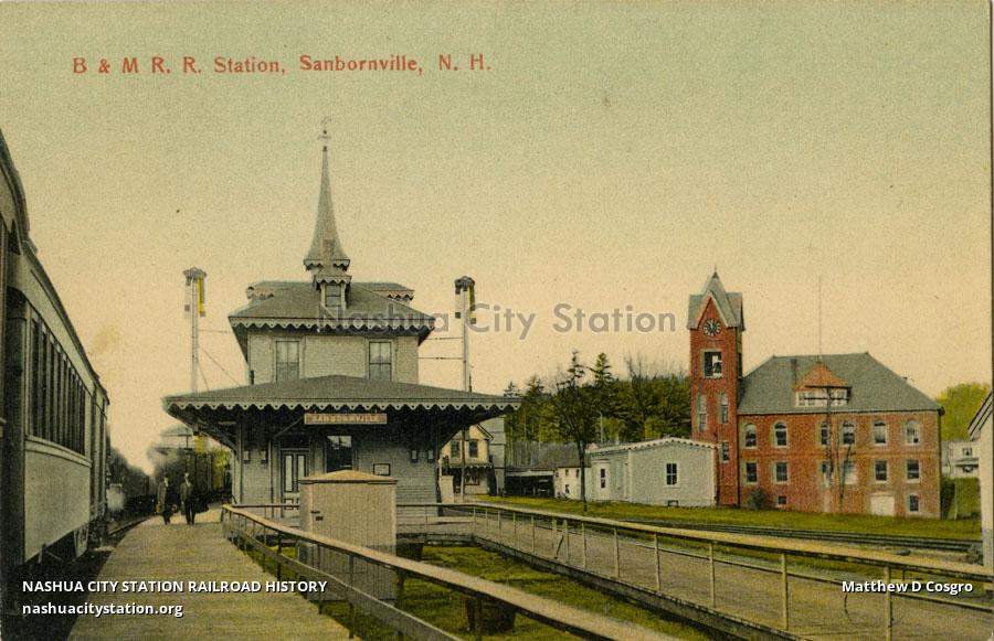 Postcard Boston & Maine Railroad Station, Sanbornville, New Hampshire Railroad History