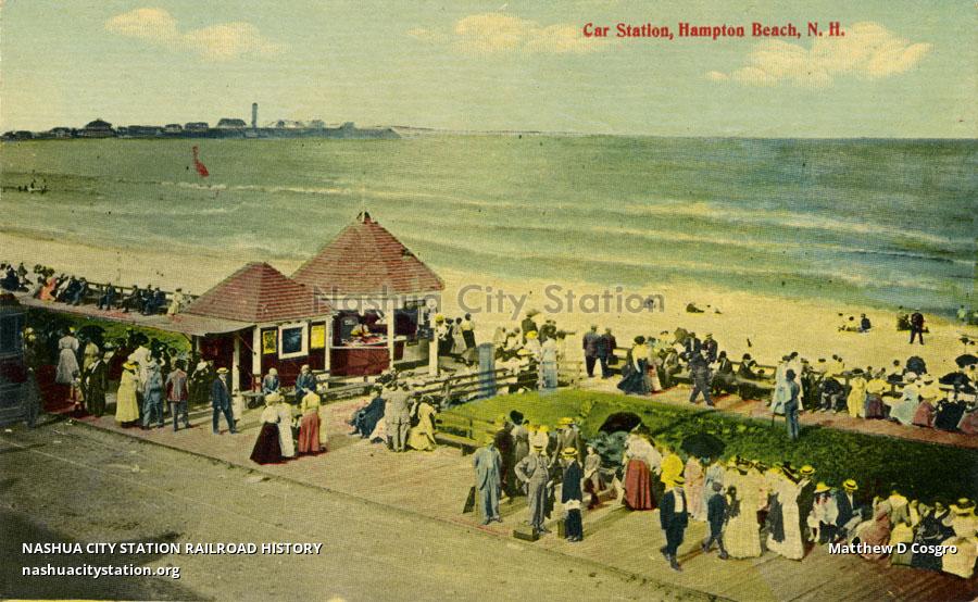 Postcard Car Station, Hampton Beach, New Hampshire Railroad History