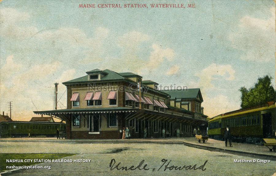 Postcard Maine Central Station, Waterville, Maine Railroad History