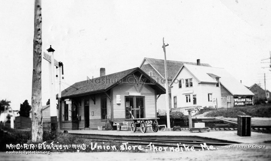 Postcard Maine Central Railroad Station and Union Store, Thorndike