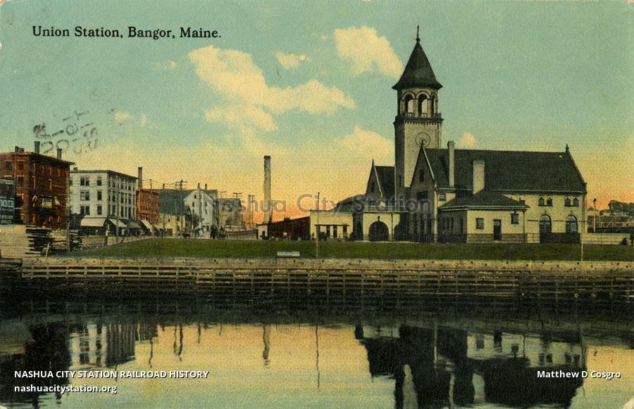 Postcard Union Station, Bangor, Maine Railroad History
