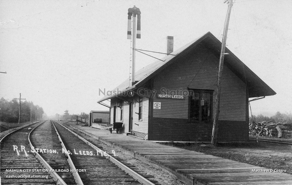 Postcard Railroad Station, North Leeds, Maine Railroad History