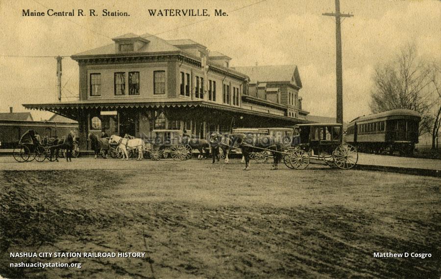Postcard Maine Central Railroad Station, Waterville, Maine Railroad