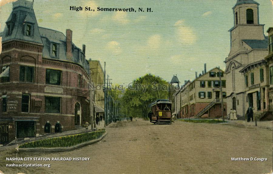 Postcard High Street, Somersworth, New Hampshire Railroad History