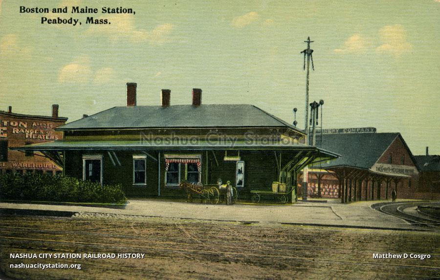 Postcard Boston and Maine Station, Peabody, Massachusetts Railroad