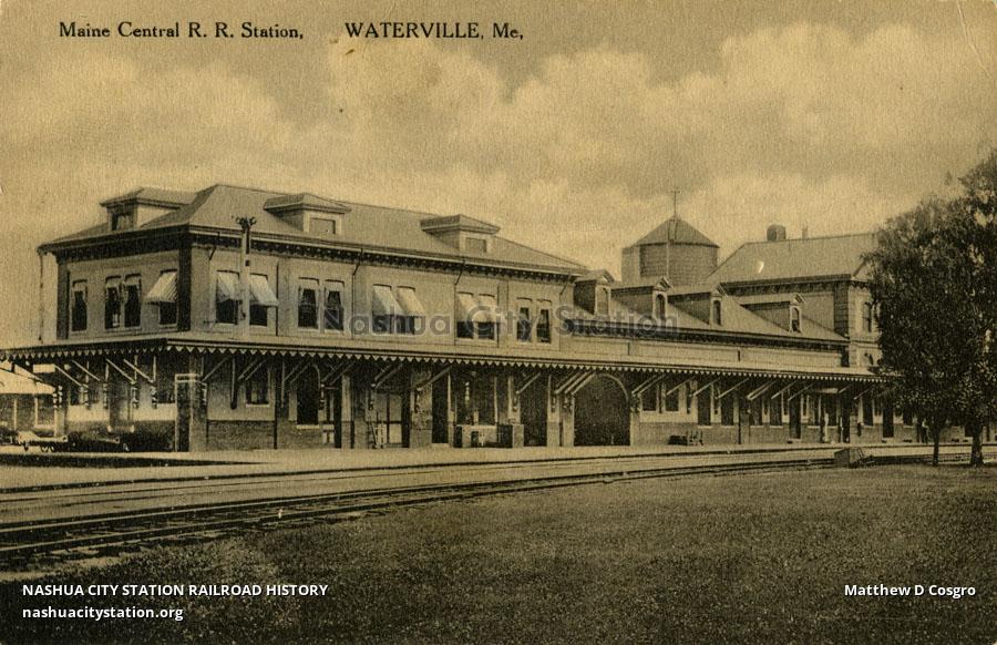 Postcard Maine Central Railroad Station, Waterville, Maine Railroad
