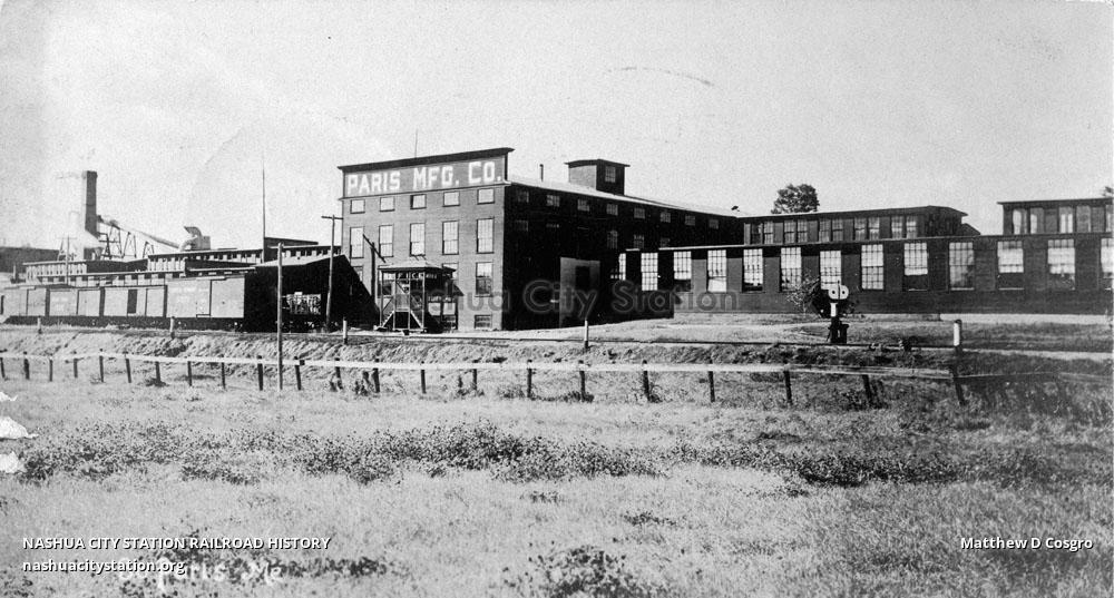 Postcard Paris Manufacturing Co., South Paris, Maine Railroad History