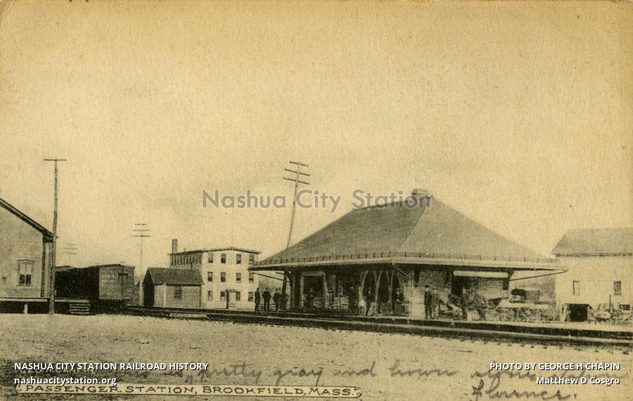 Postcard Passenger Station, Brookfield, Massachusetts Railroad History