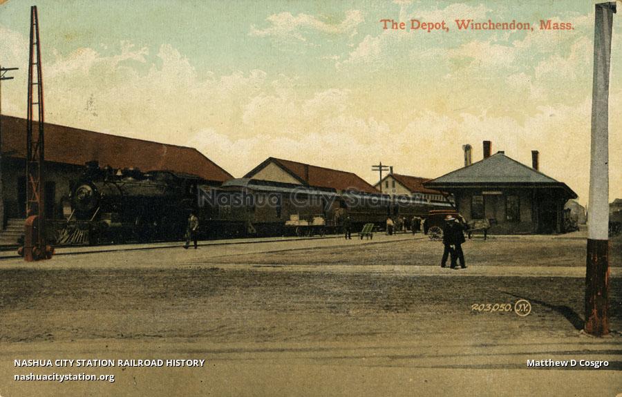 Postcard The Depot, Winchendon, Massachusetts Railroad History