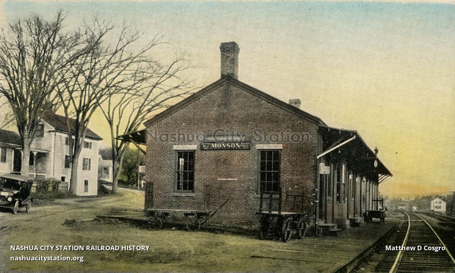 Postcard Railroad Station, Monson, Massachusetts Railroad History